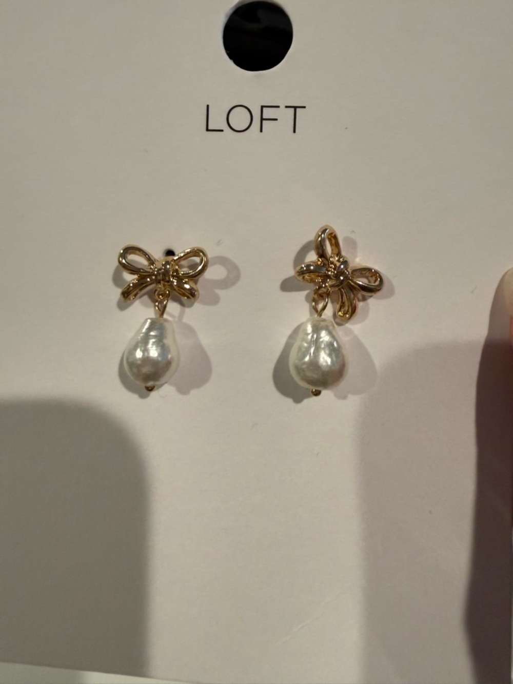 LOFT Gold Bow Earrings with White Pearl Drops